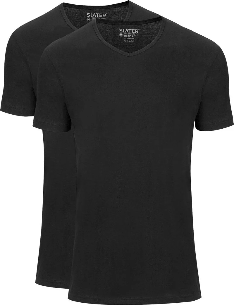 Slater 2er-Pack Basic Fit T-shirt V-Ausschnitt Schwarz - Größe L günstig online kaufen