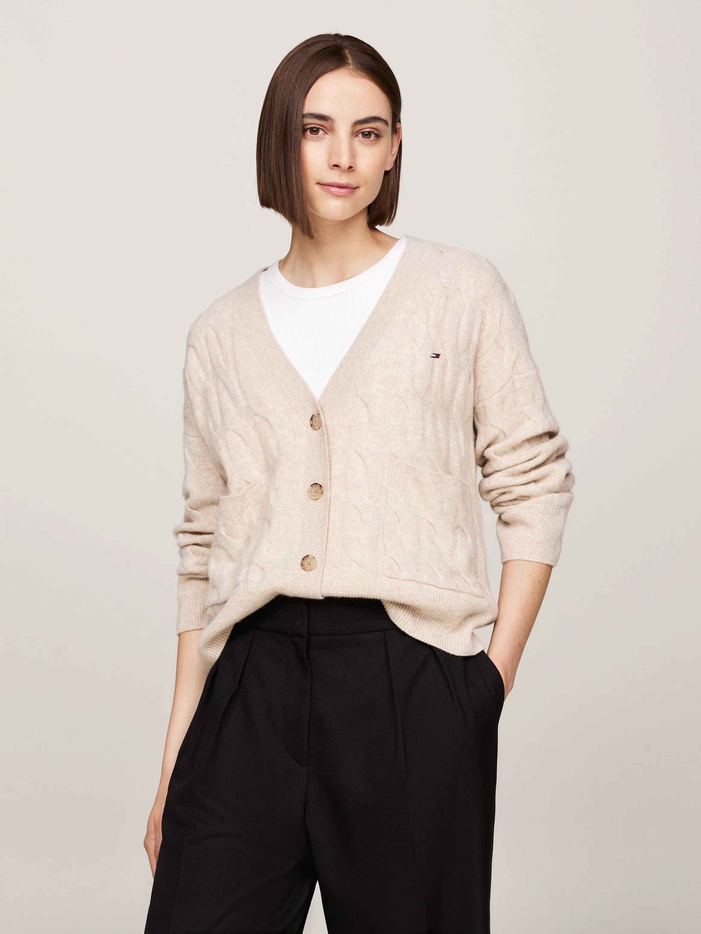 Tommy Hilfiger Strickjacke "SOFT WOOL CABLE CARDIGAN", mit Zopfmuster, aus günstig online kaufen