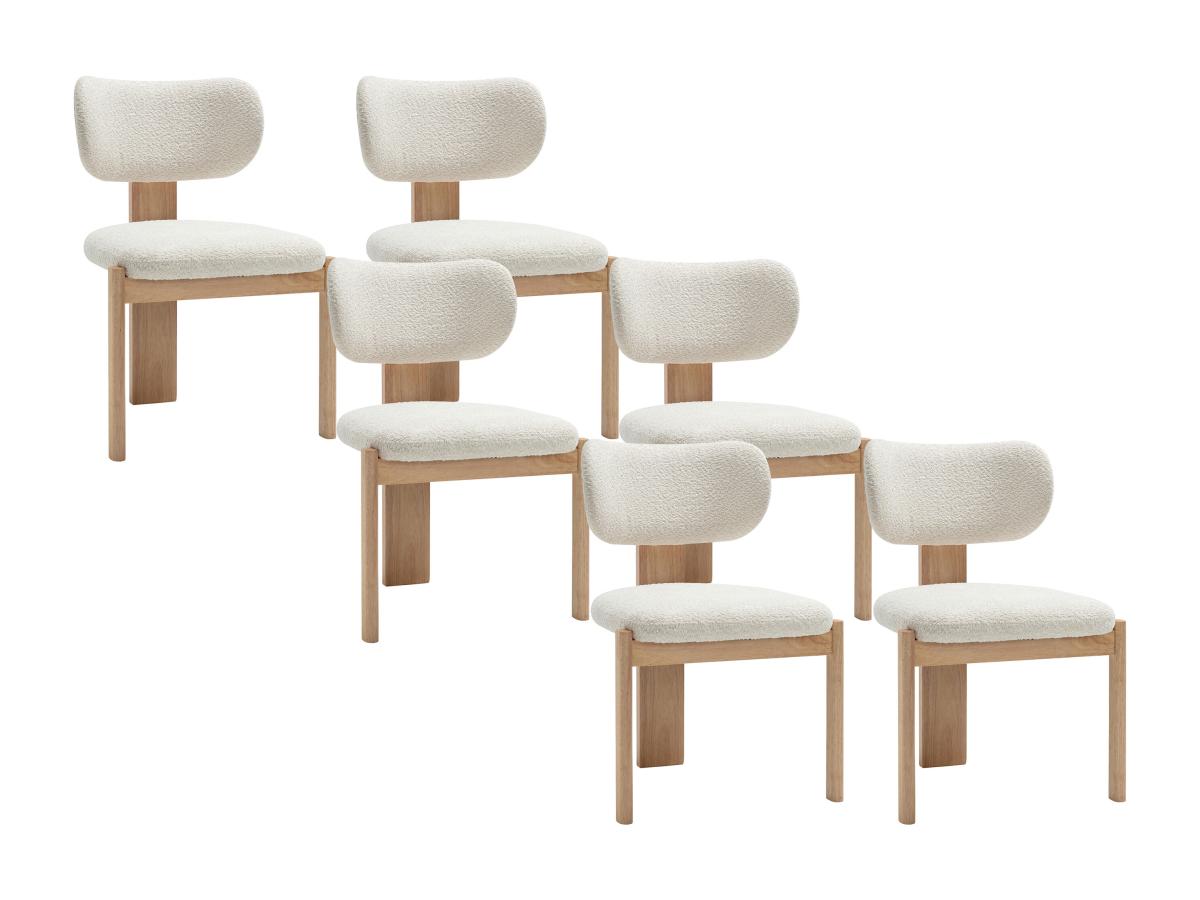 Stuhl 6er-Set - Bouclé-Stoff & Gummibaumholz - Weiß - WILANA günstig online kaufen