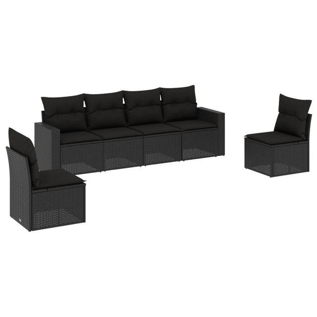 vidaXL Sofaelement 6-tlg. Garten-Sofagarnitur mit Kissen Schwarz Poly Ratta günstig online kaufen