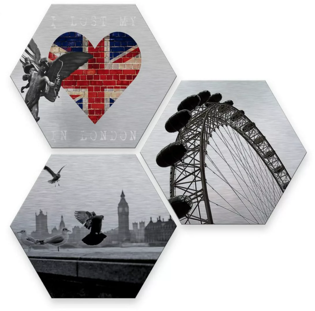 Wall-Art Mehrteilige Bilder "Silber London Stadt Collage", (Set, 3 St.) günstig online kaufen