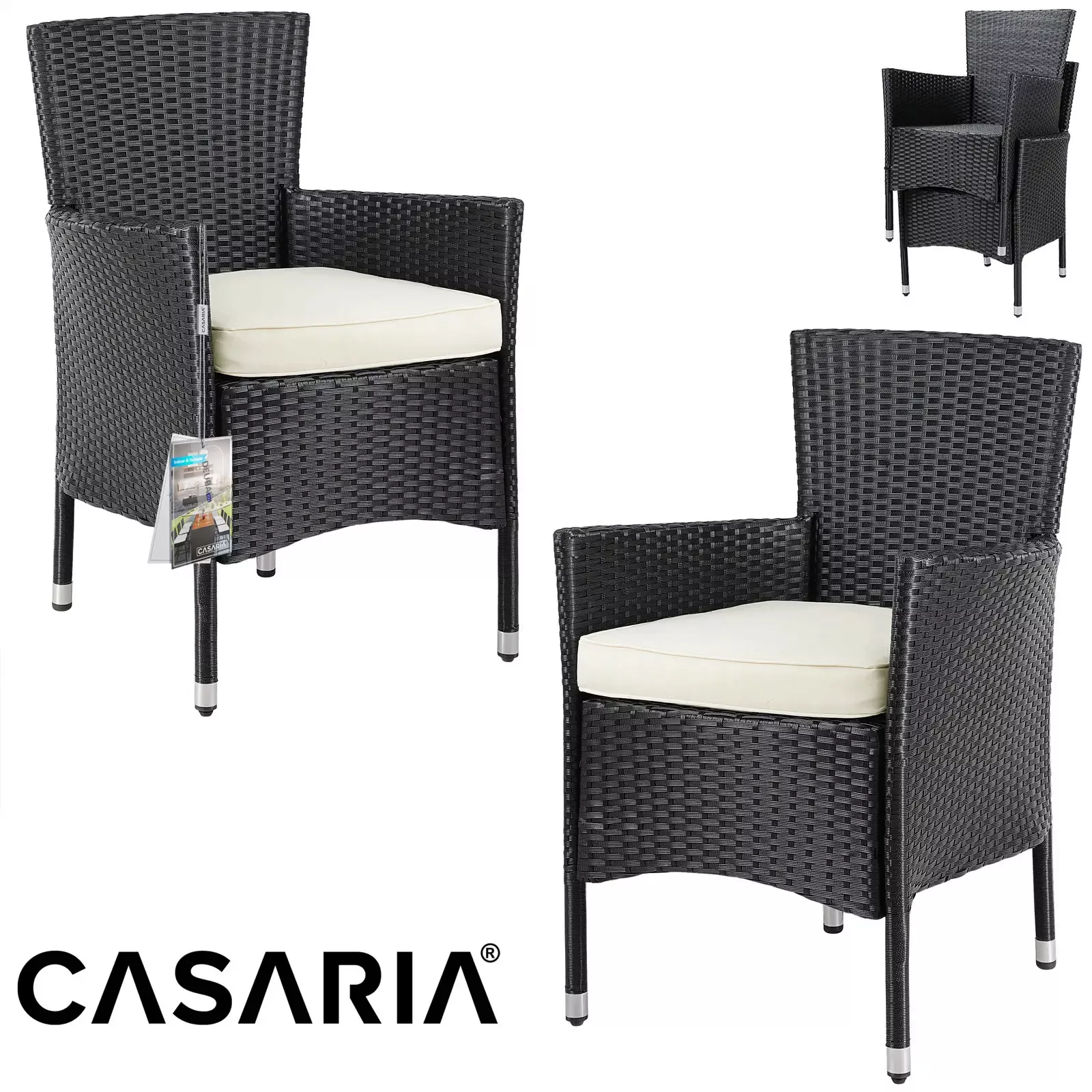 Polyrattan Ecklounge Lissabon Schwarz/Creme inkl. 2 Stühlen günstig online kaufen