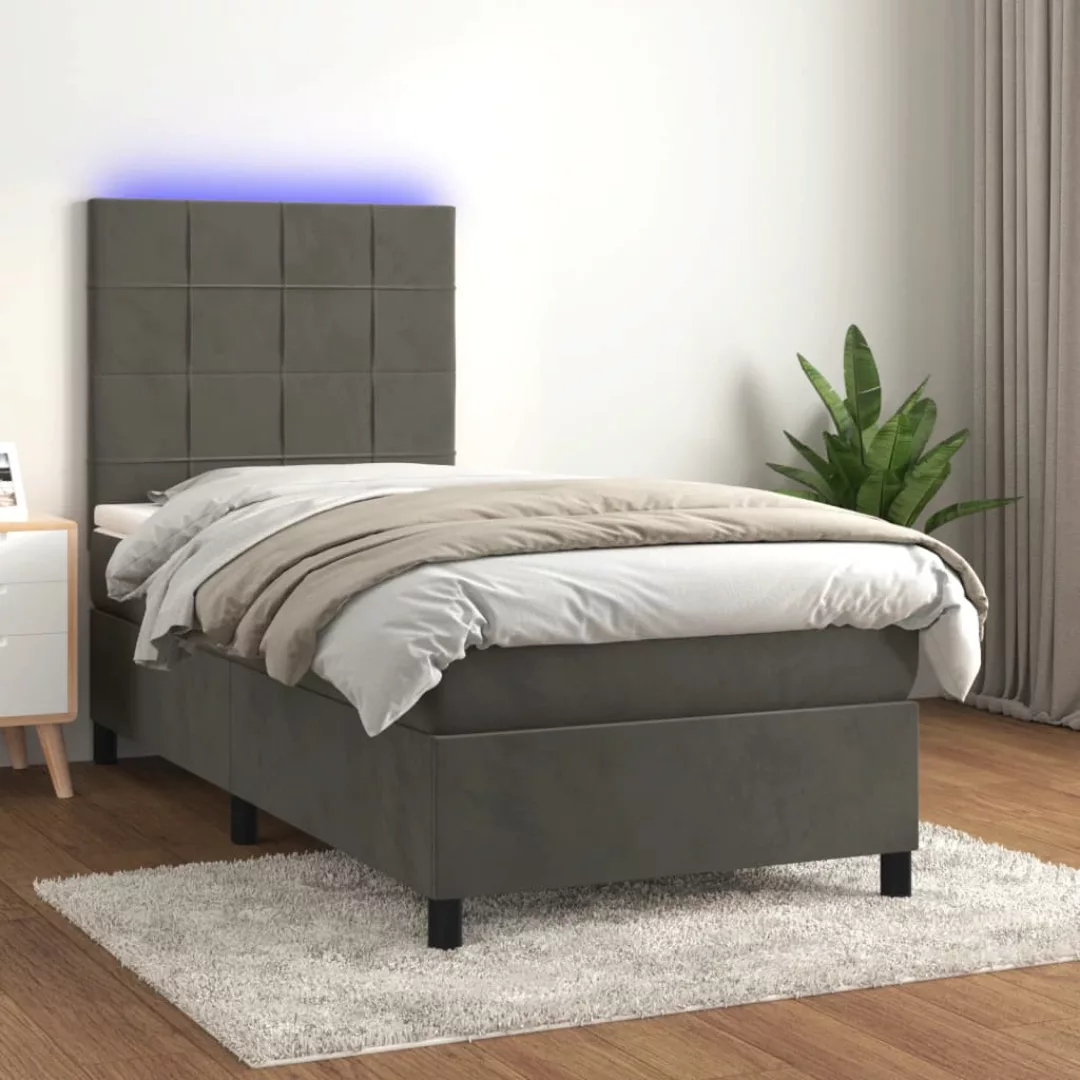 vidaXL Bettgestell Boxspringbett mit Matratze LED Dunkelgrau 100x200 cm Sam günstig online kaufen