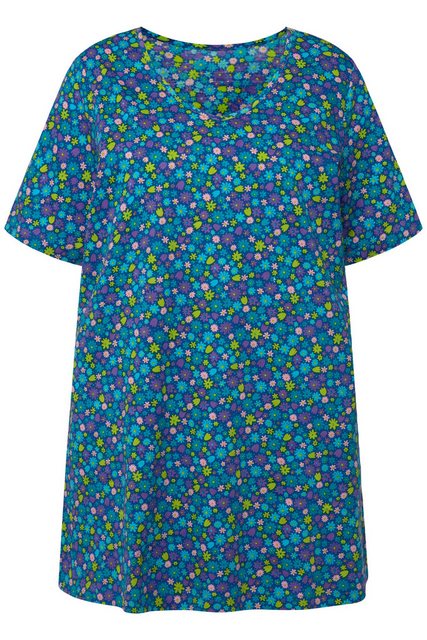 Ulla Popken Longshirt Longshirt A-Linie Allover Print V-Ausschnitt günstig online kaufen