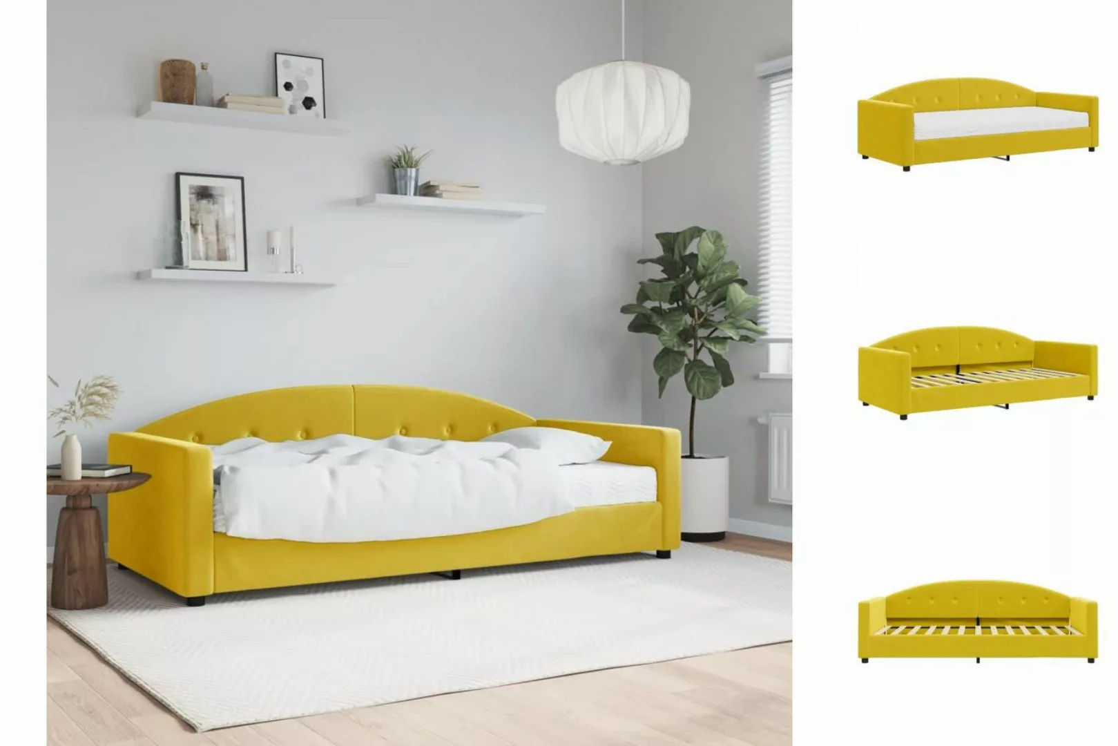 vidaXL Gästebett Gästebett Tagesbett mit Matratze Gelb 90x200 cm Samt Bett günstig online kaufen