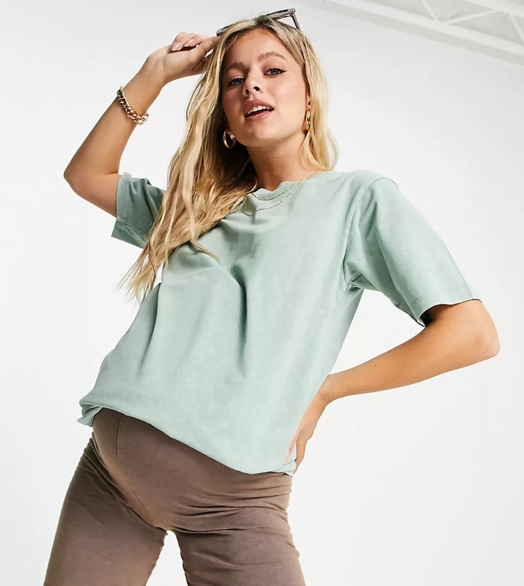 ASOS DESIGN Maternity – Oversize-T-Shirt in verwaschenem Salbeigrün günstig online kaufen