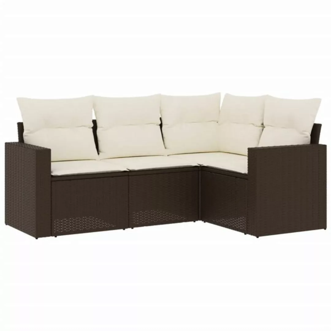 vidaXL Sofaelement 4-tlg. Garten-Sofagarnitur mit Kissen Braun Poly Rattan günstig online kaufen