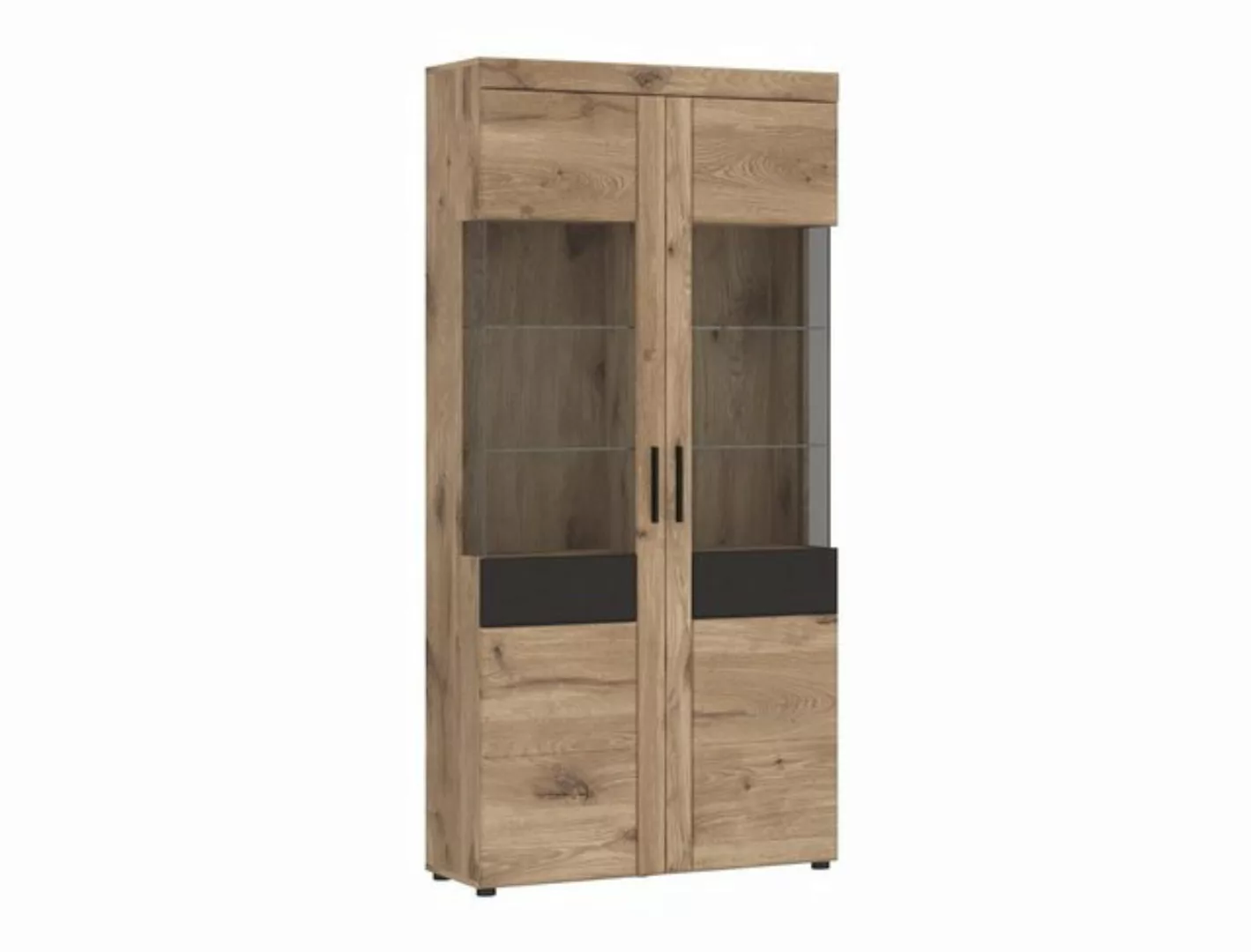 freiraum Glasvitrine GRANO in Viking Eiche Dekor/Kosmos Grau - 92,8x195x37, günstig online kaufen