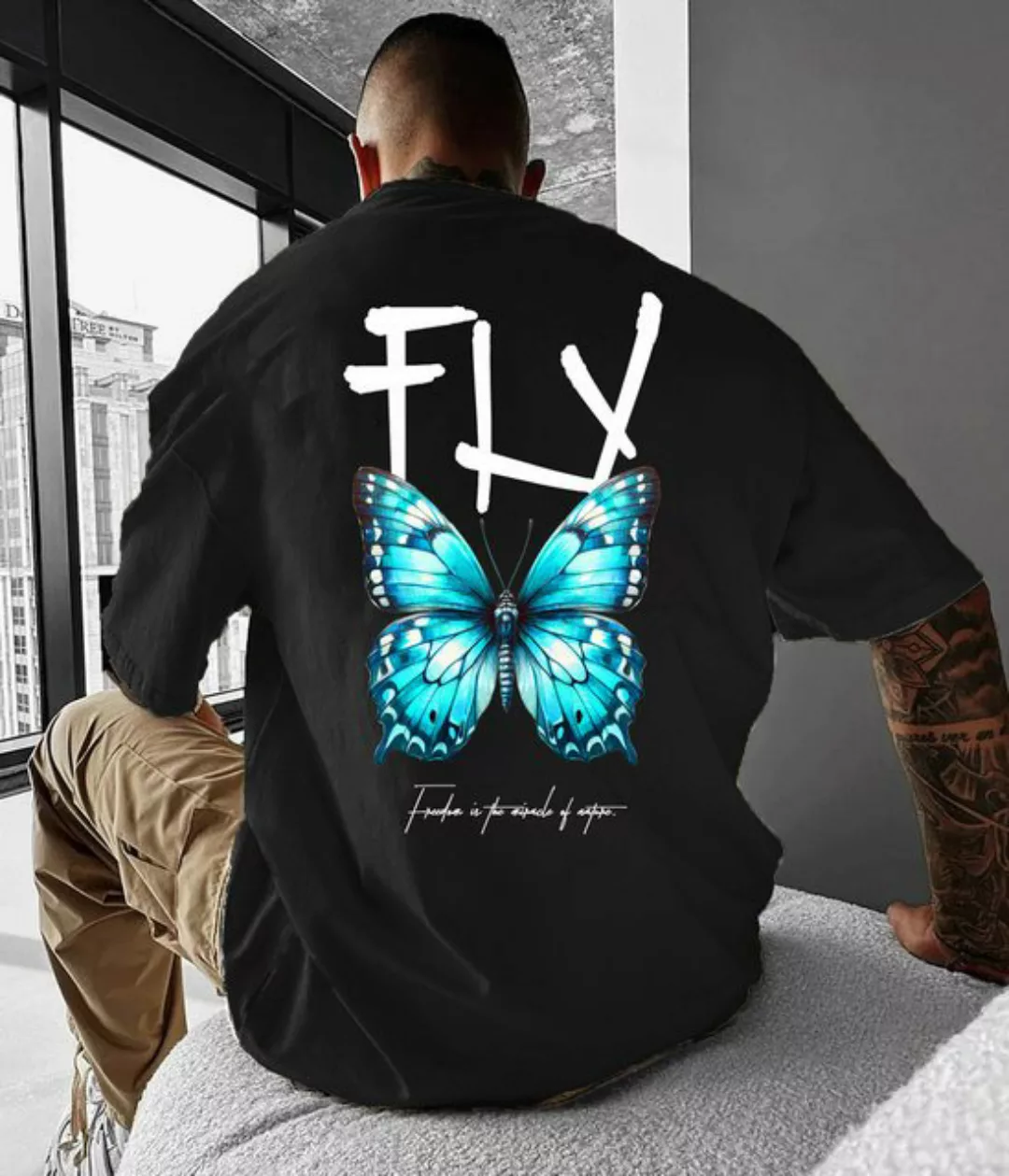 RMK T-Shirt RMK T-Shirt Herren Shirt Rundhals Schmetterling Butterfly aus B günstig online kaufen