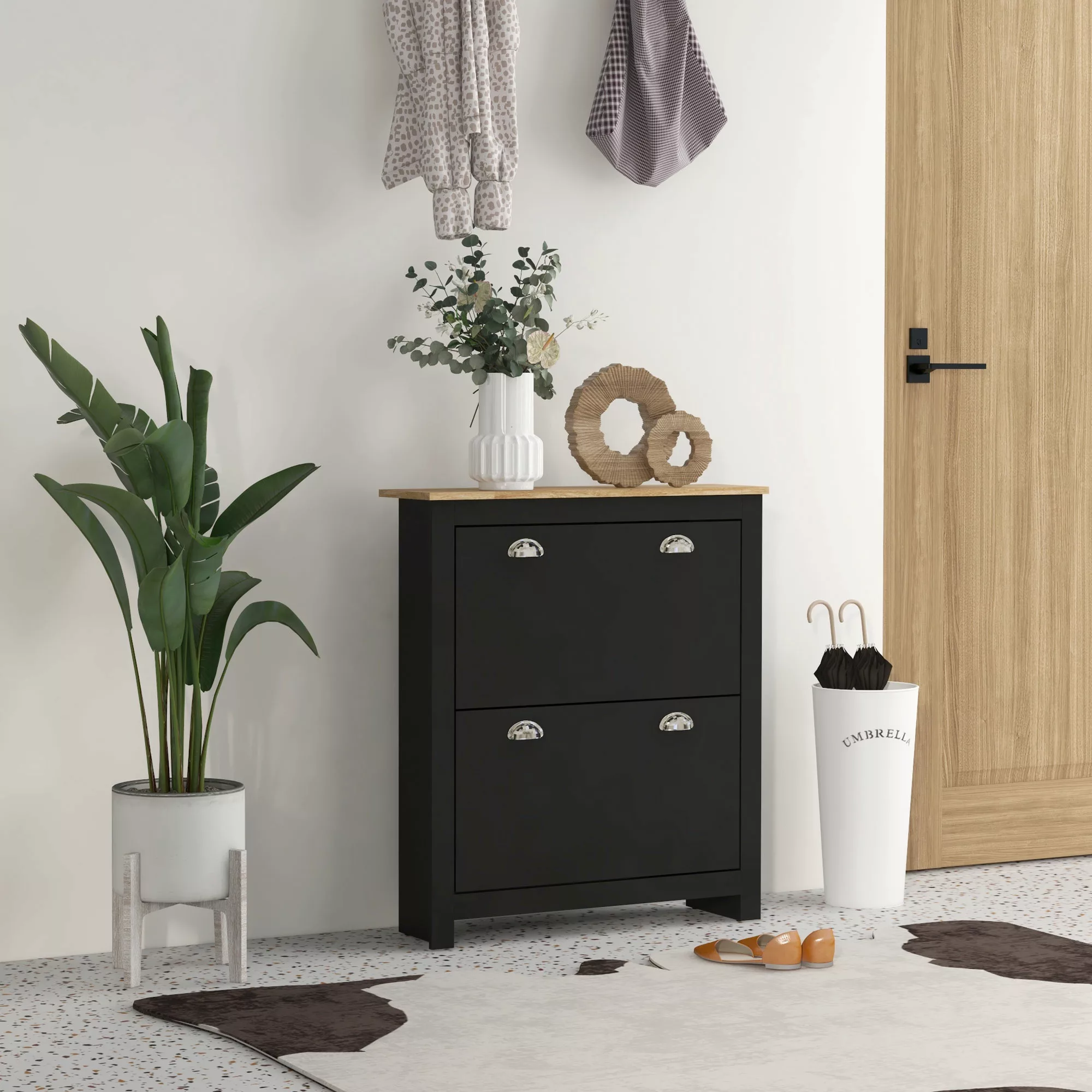 HOMCOM Schuhschrank, 2klappbare Türen, 2Fächer, silberne Metallmuschelgriff günstig online kaufen