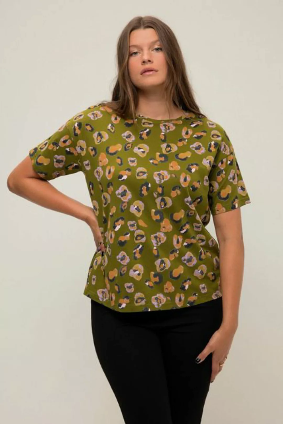 Studio Untold Rundhalsshirt T-Shirt oversized Color Leo Rundhals Halbarm günstig online kaufen