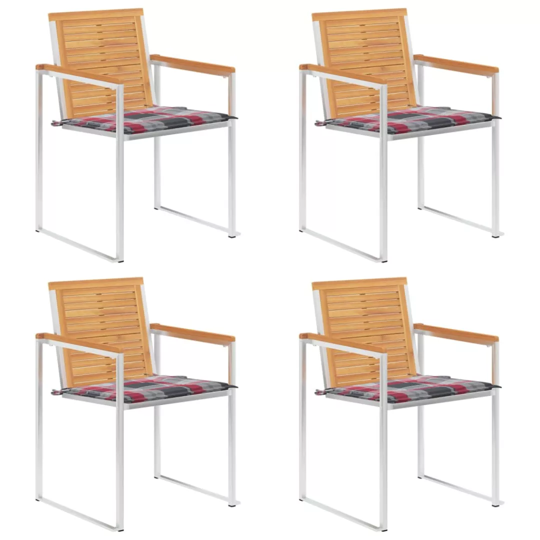 Gartenstühle 4 Stk. Mit Kissen Massivholz Teak günstig online kaufen