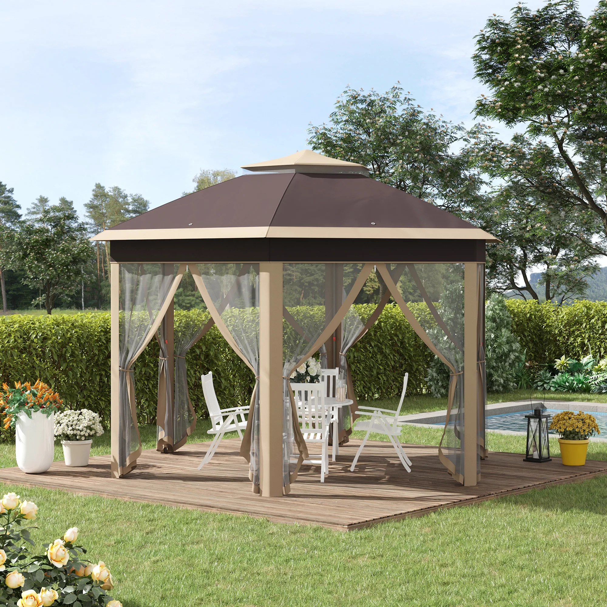 Outsunny Gartenpavillon Faltpavillon 4x4m  Pop-Up-Zelt mit Tragetasche, 6 S günstig online kaufen