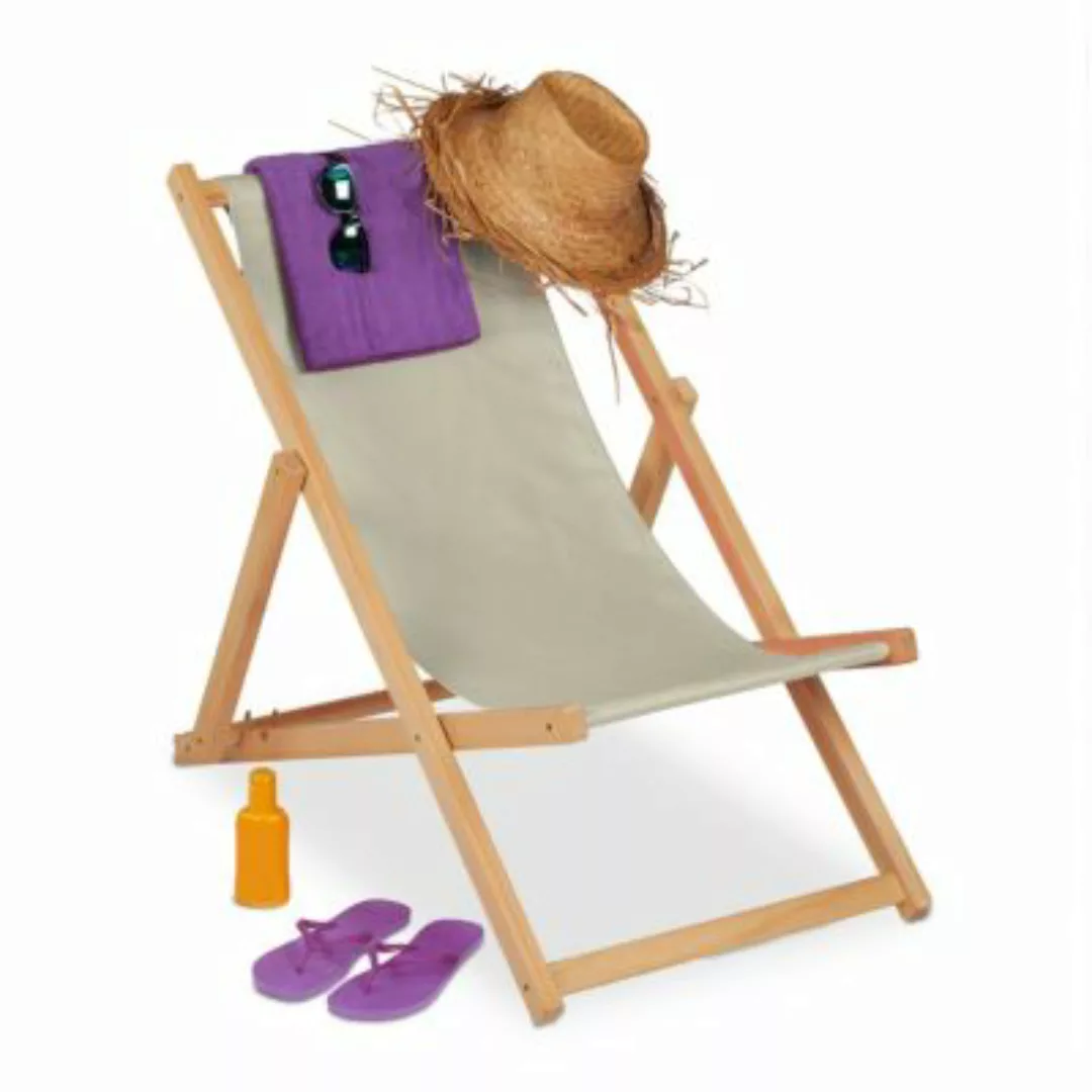 relaxdays Beiger Liegestuhl aus Holz creme günstig online kaufen