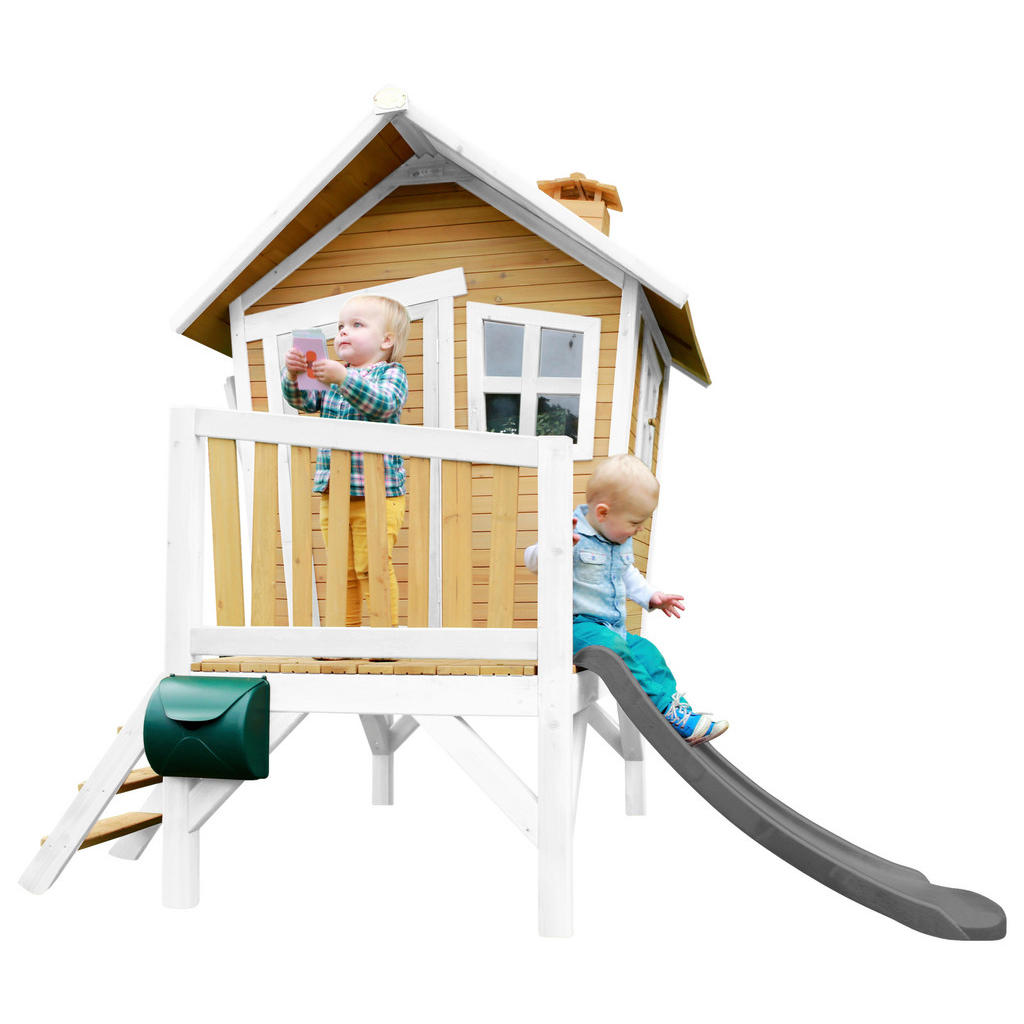 Axi Robin Spielhaus Braun - Weiß mit Grauer Rutsche 177 x 264 x 203 cm günstig online kaufen