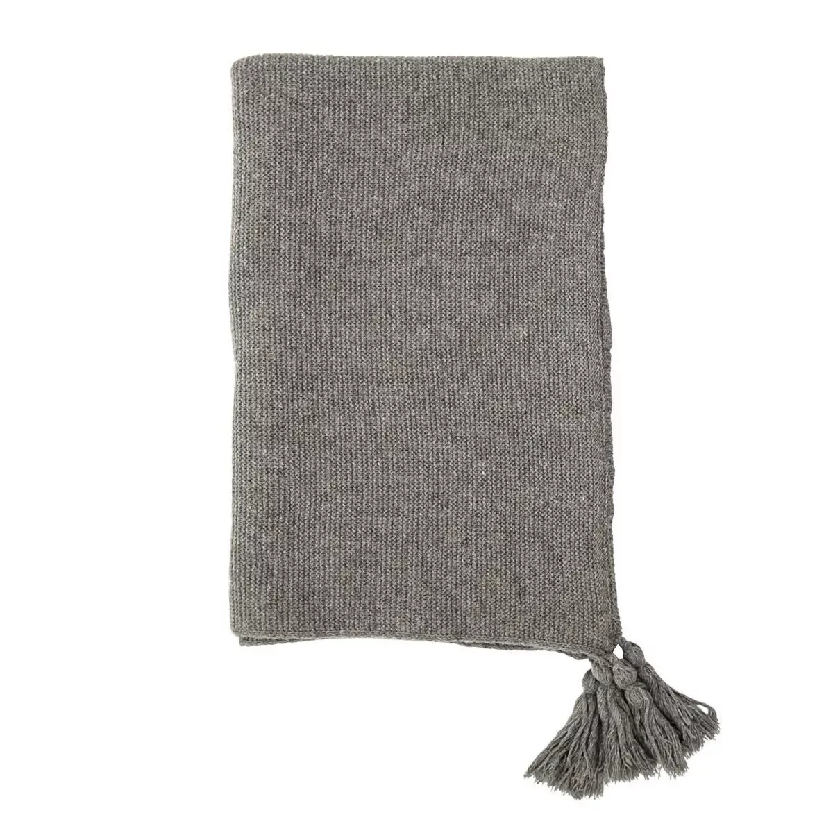 Decke in Strickoptik mit Bommeln aus Wolle in Grau günstig online kaufen