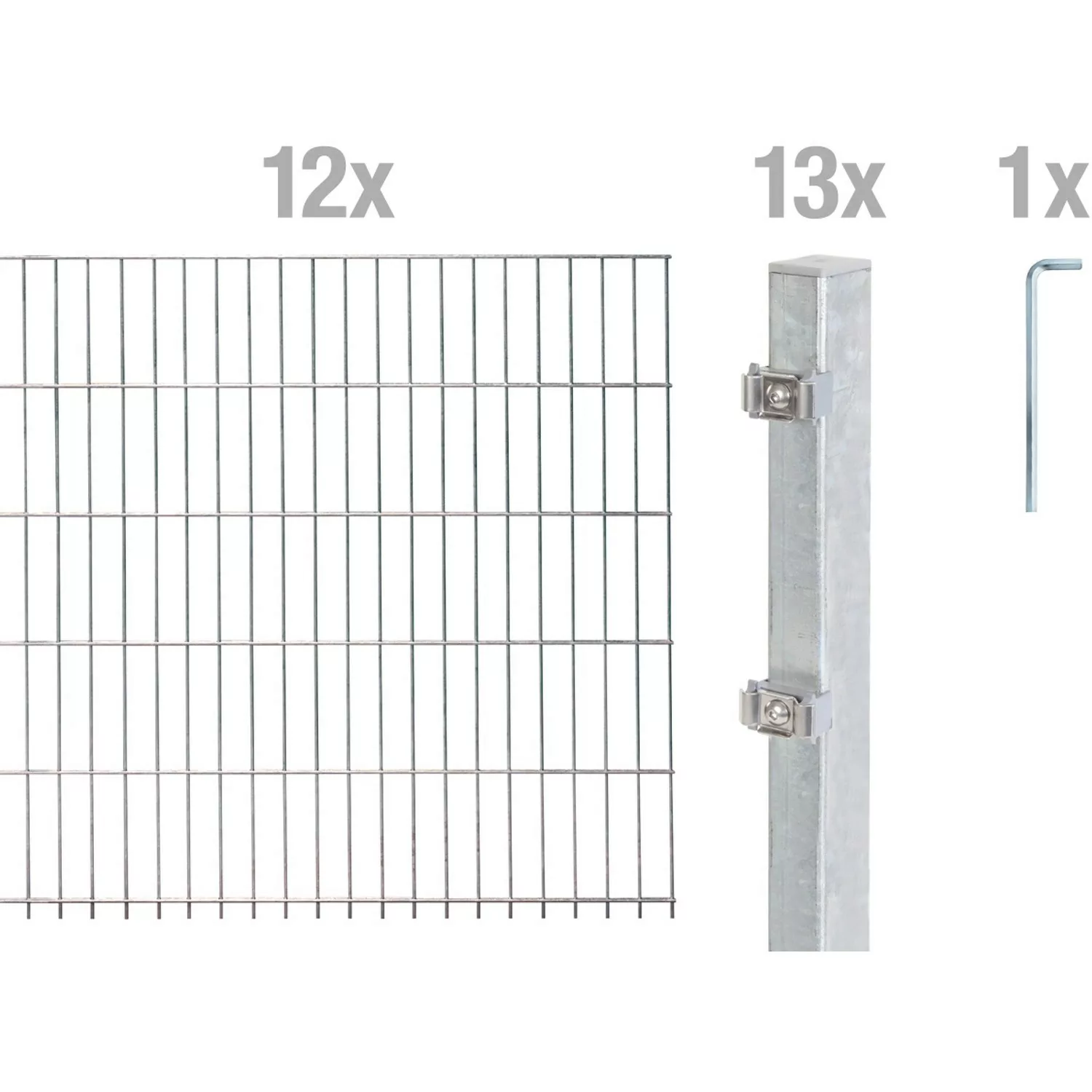 Metallzaun Grund-Set Doppelstabmatte feuerverzinkt 12 x 2 m x 0,8 m günstig online kaufen