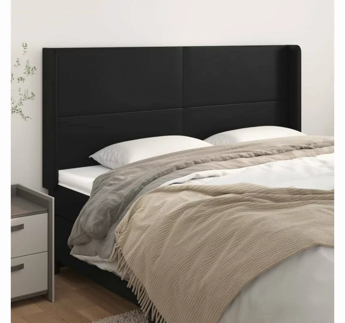 vidaXL Bett, Kopfteil mit Ohren Schwarz 203x16x118/128 cm Kunstleder günstig online kaufen