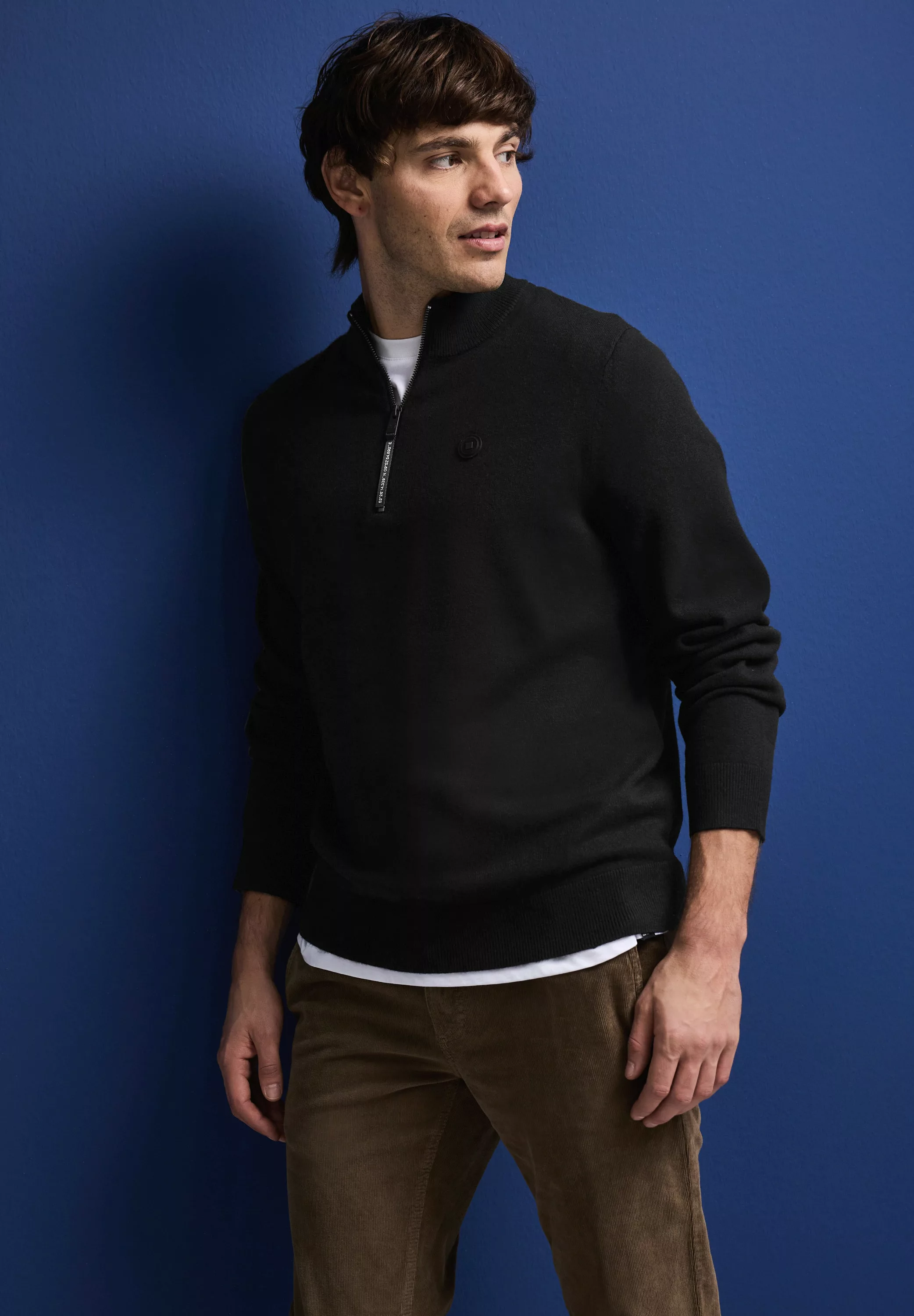 STREET ONE MEN Stehkragenpullover, mit Materialmix günstig online kaufen