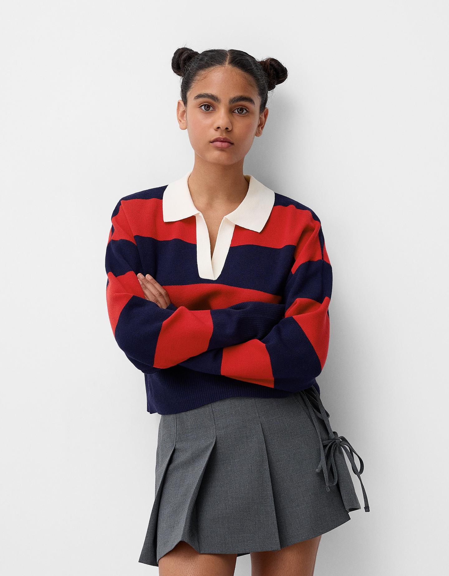 Bershka Pullover Mit Polokragen Damen L Rot günstig online kaufen