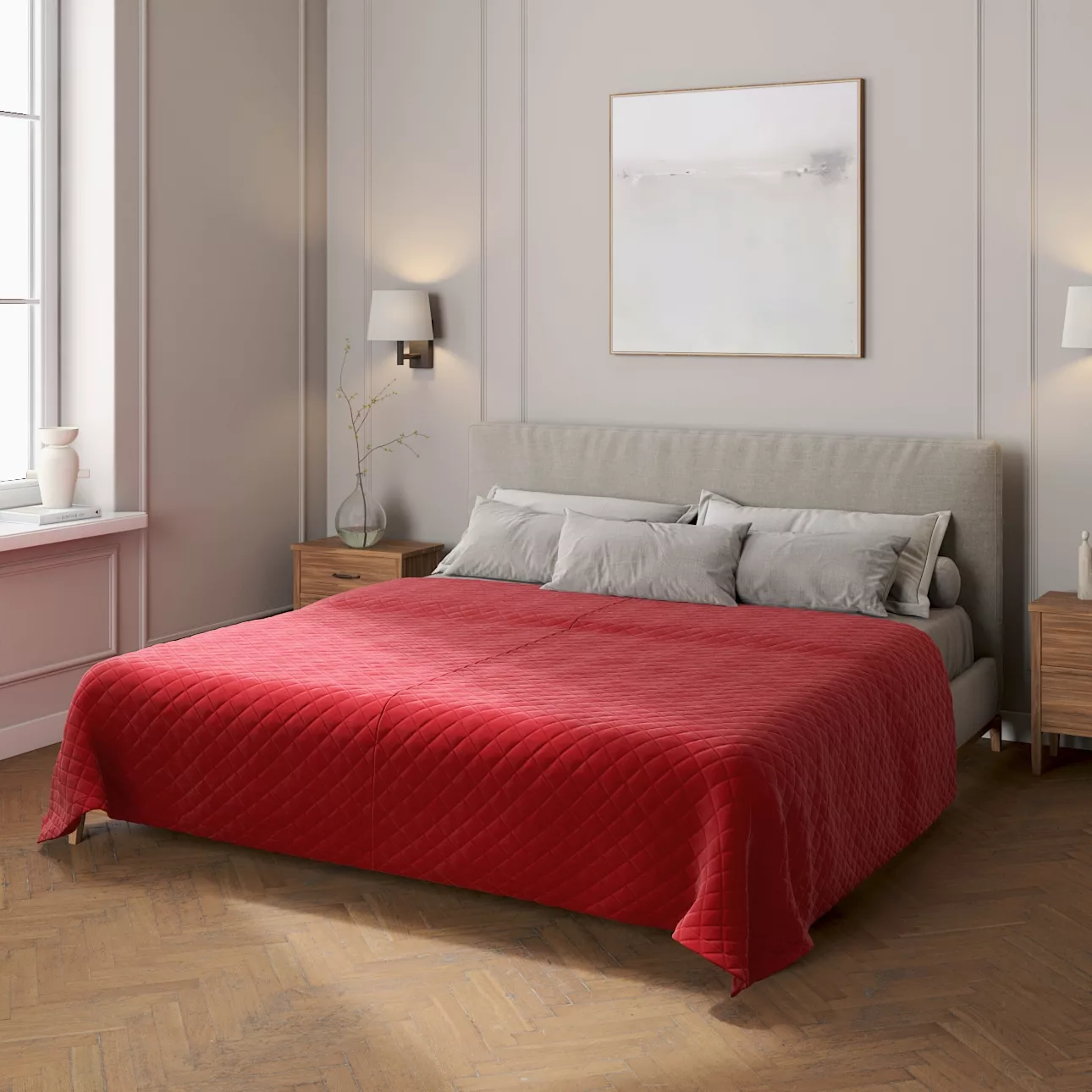 Velvet-Tagesdecke mit Rautensteppung, rot, Velvet (704-15) günstig online kaufen