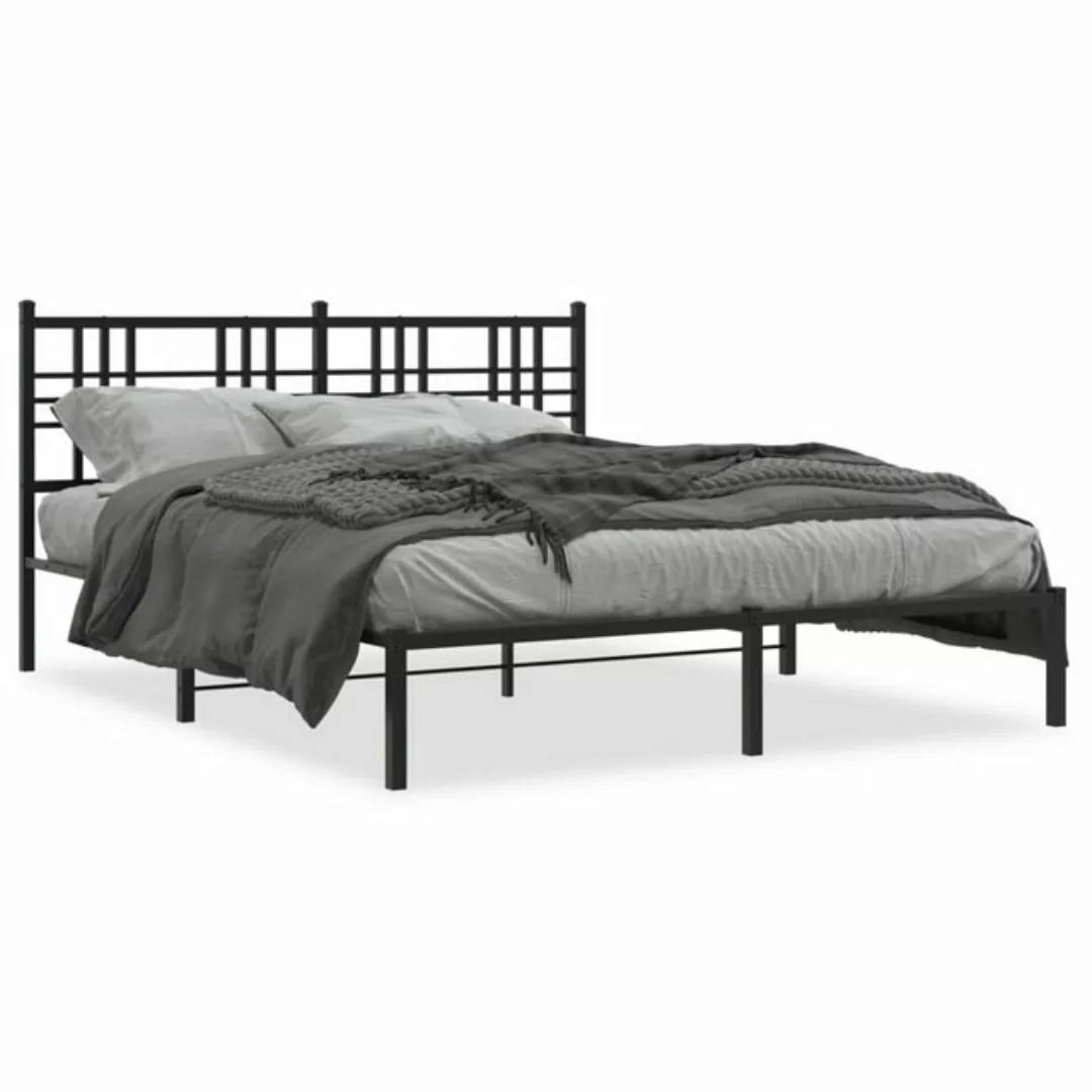 vidaXL Bettgestell, Bettrahmen mit Kopfteil Metall Schwarz 150x200 cm günstig online kaufen