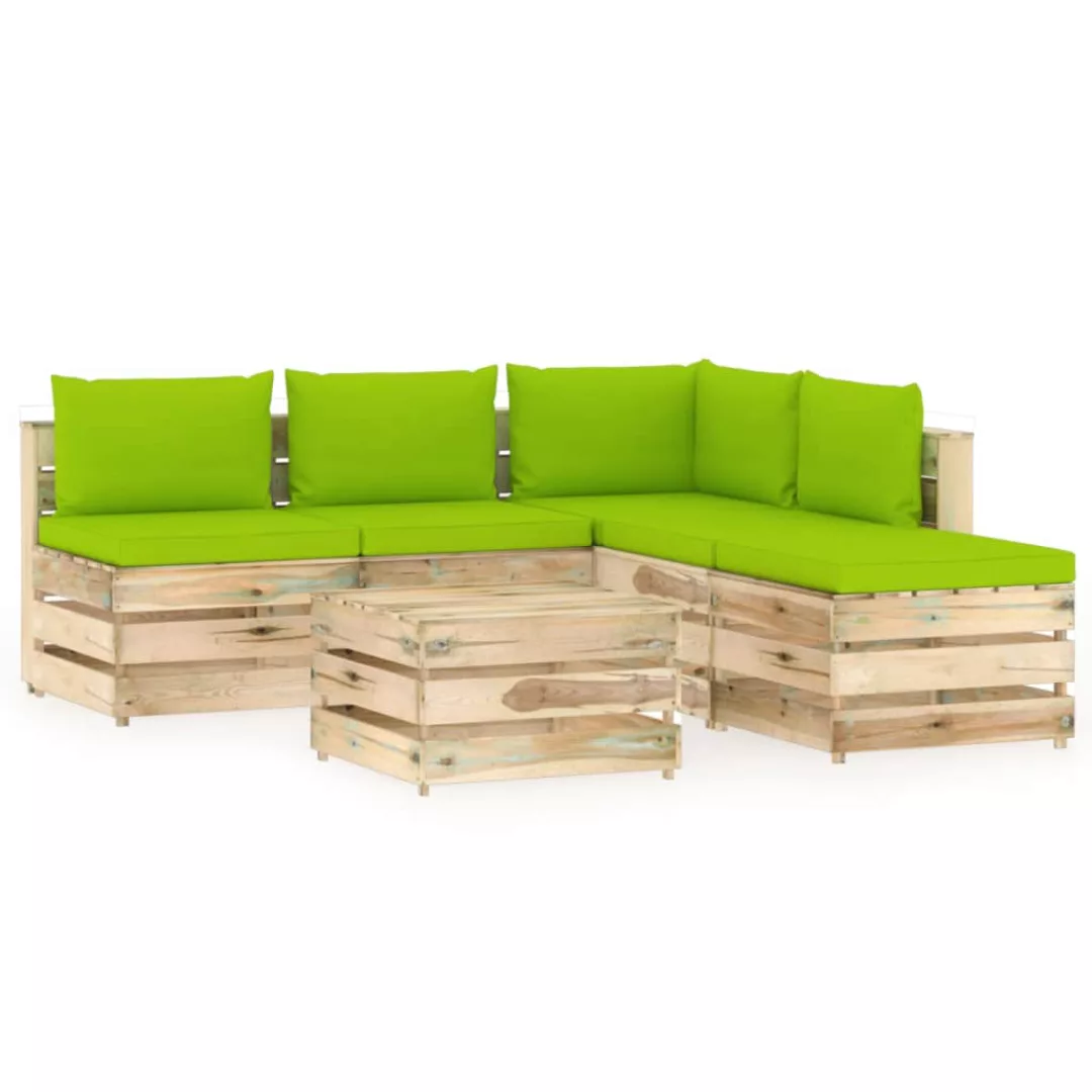 6-tlg. Garten-lounge-set Mit Kissen Grün Imprägniertes Holz günstig online kaufen