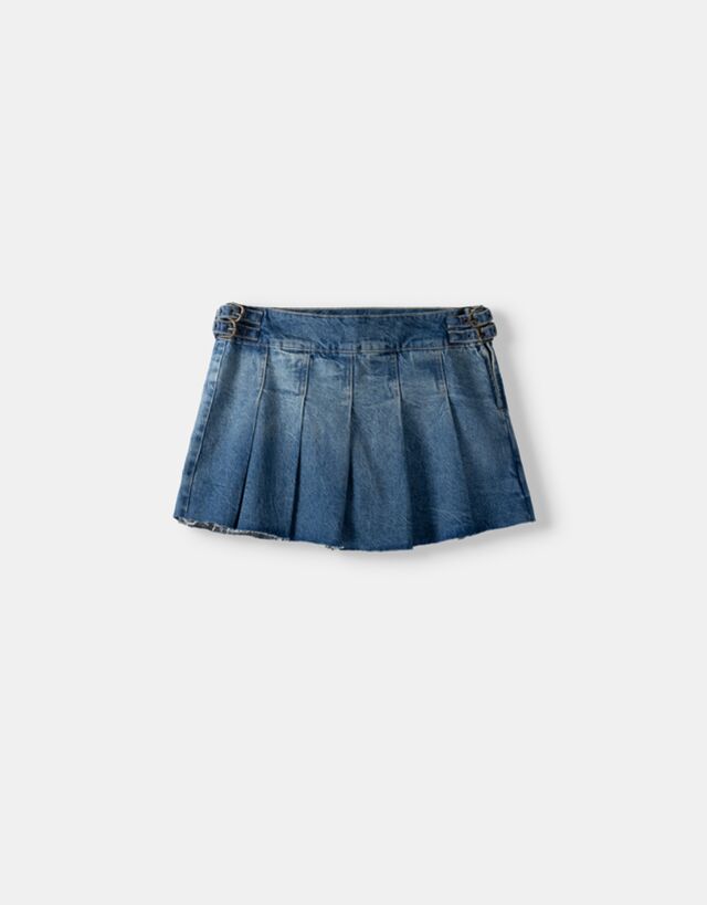 Bershka Jeans-Hosenrock Mit Minifalten Bskteen M Ausgewaschenes Blau günstig online kaufen