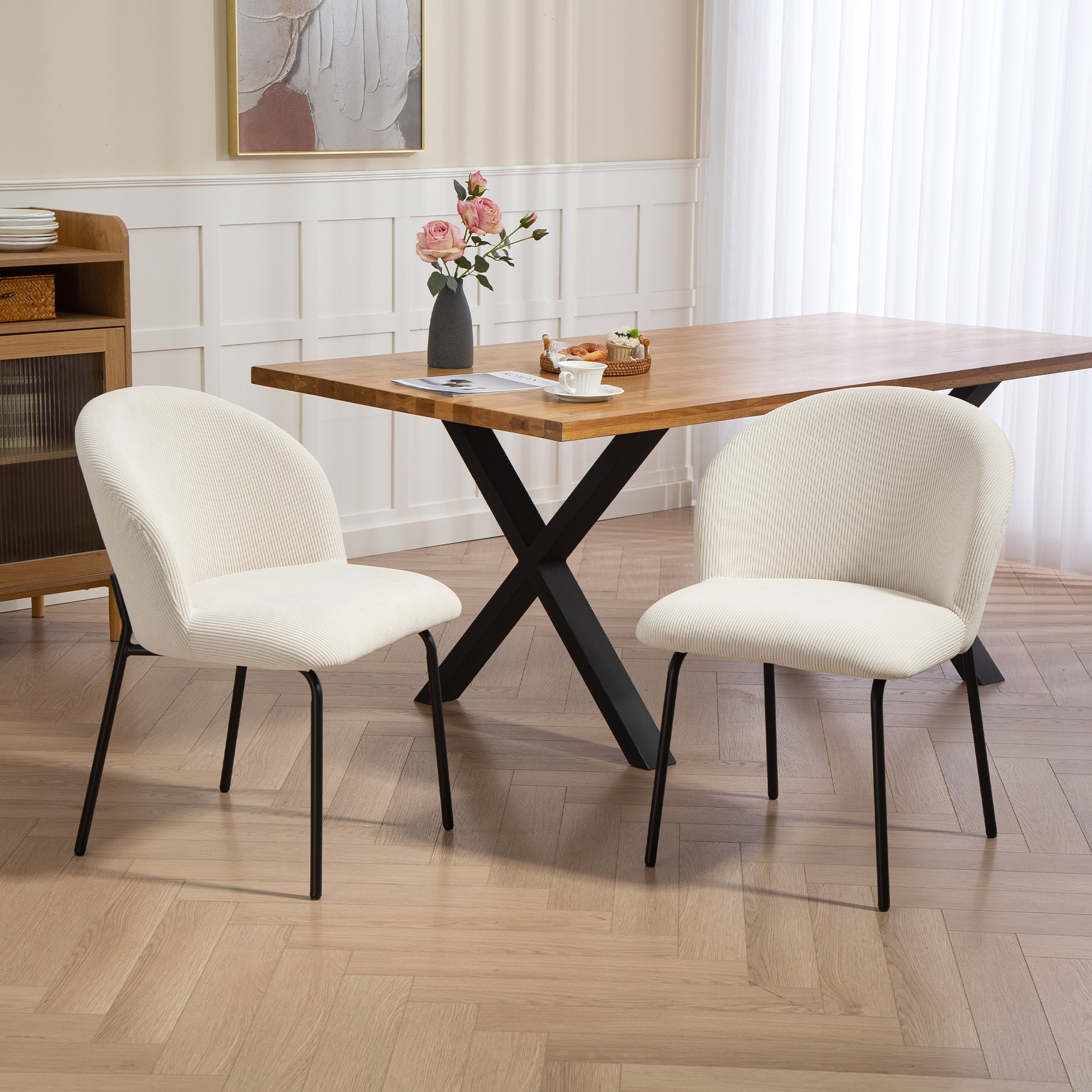 HOMCOM Set mit 2 Esszimmerstühlen aus Rippvelours, Küchenstühle mit breiter günstig online kaufen