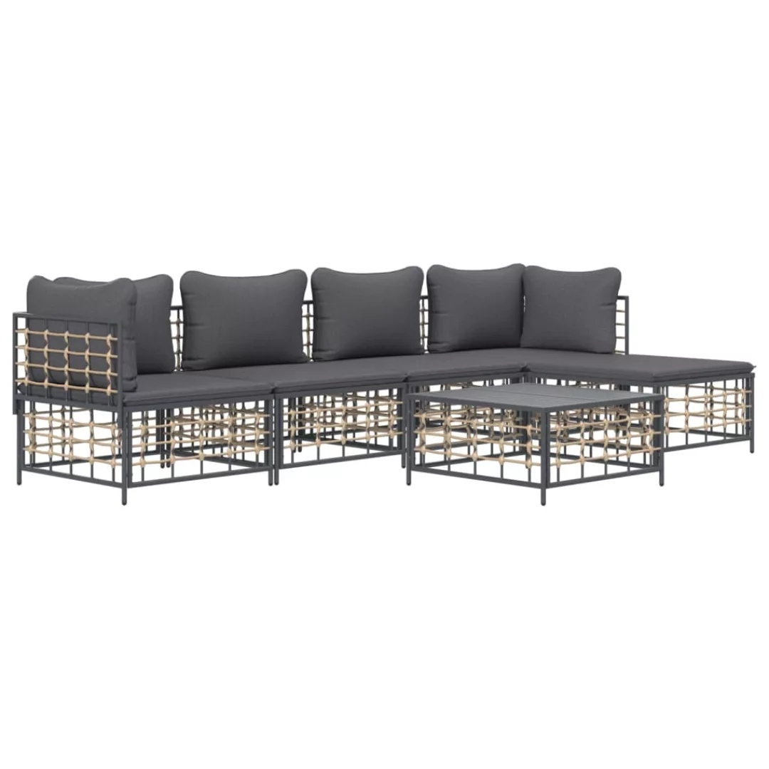 vidaXL Loungesofa 6-tlg. Garten-Lounge-Set mit Kissen Anthrazit Poly Rattan günstig online kaufen