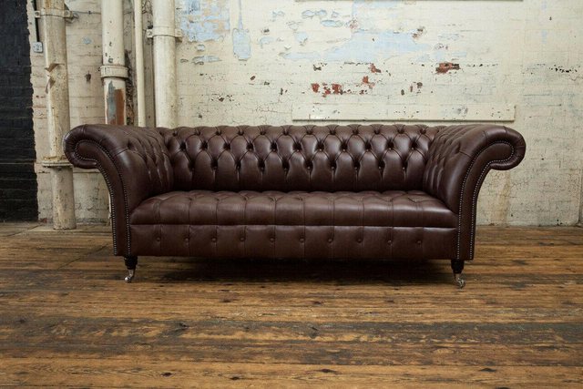 Xlmoebel 3-Sitzer Design Chesterfield Sofa in Braun mit Leder Wohnzimmer, 1 günstig online kaufen