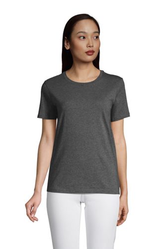 Supima Kurzarm-Shirt mit rundem Ausschnitt, Damen, Größe: M Normal, Grau, B günstig online kaufen