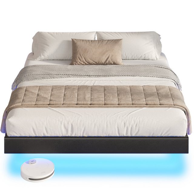 MSMASK Bett Schwebebett Doppelbett Bettgestell Bettrahmen mit LED Beleuchtu günstig online kaufen