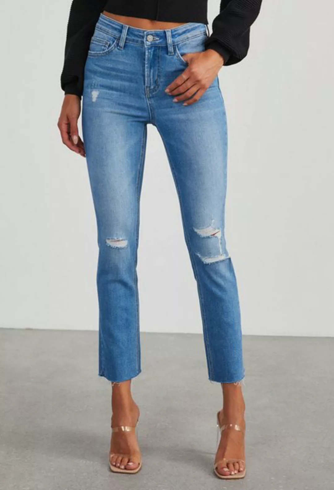 CHENIN Bequeme Jeans Zerrissene jeanshose für damen, röhrenjeans Jeans mit günstig online kaufen