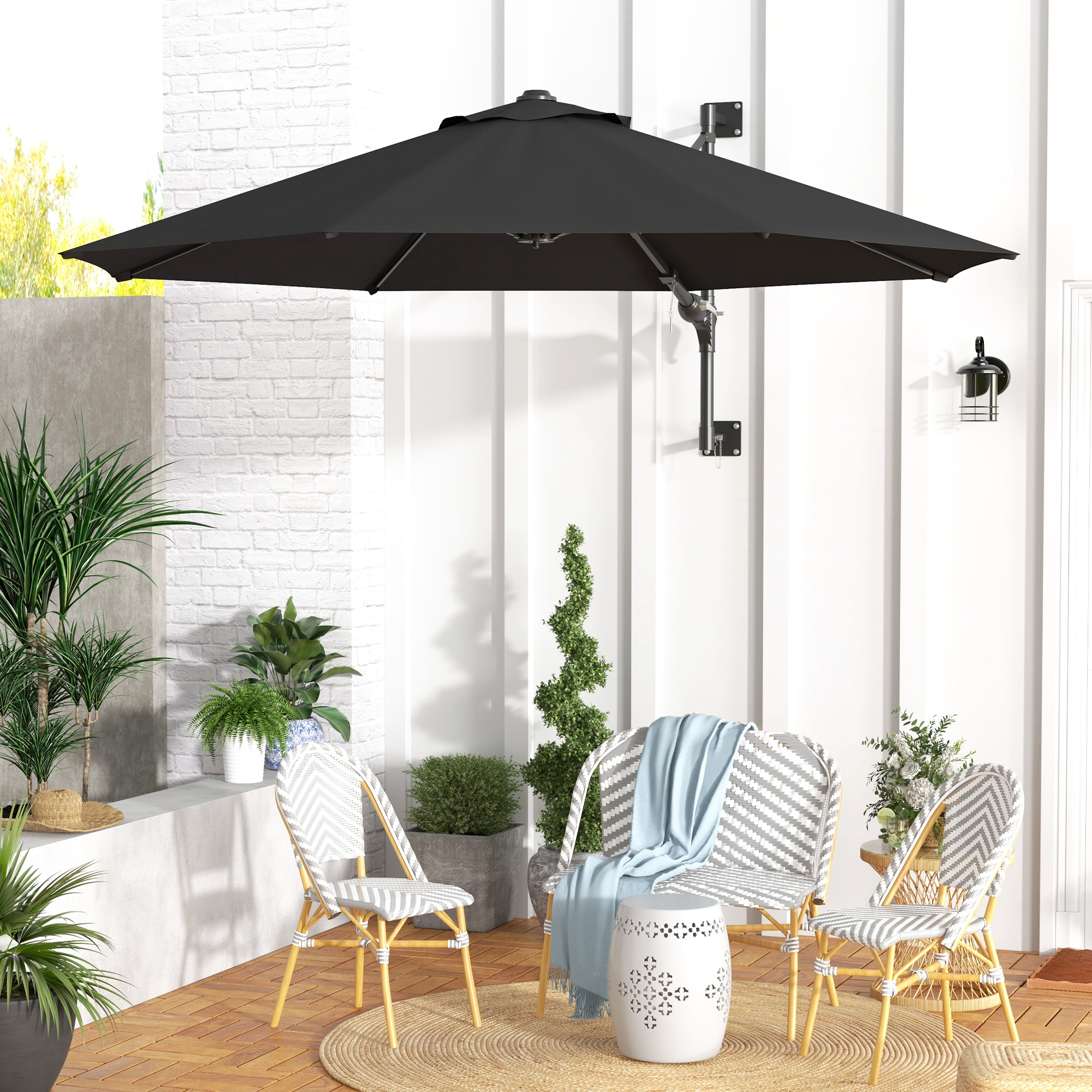 Outsunny Wand-Garten-Sonnenschirm mit 8 Streben, 3x3m Sonnenschirm 180° dre günstig online kaufen