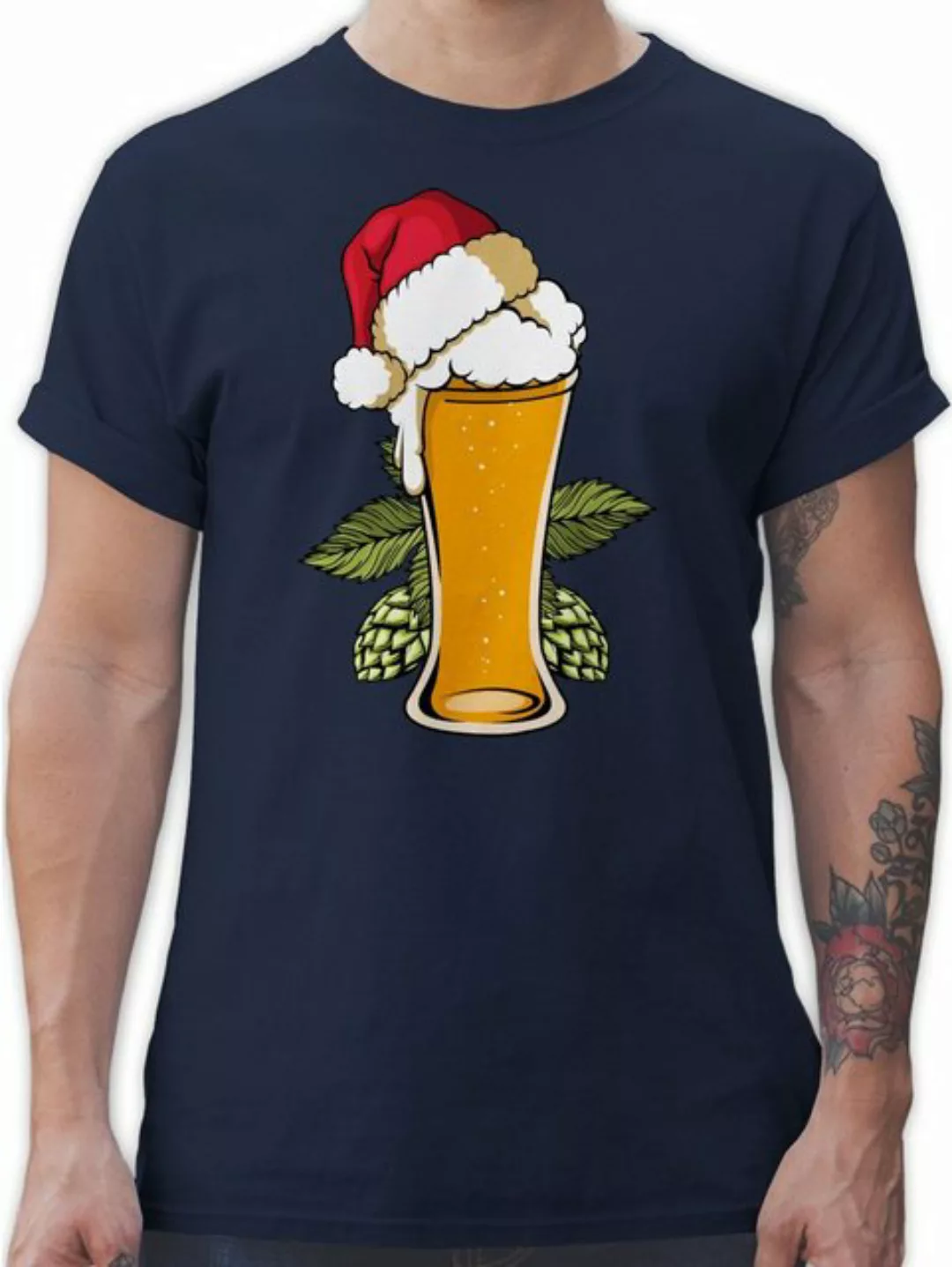 Shirtracer T-Shirt Bierglas mit Weihnachtsmütze Weihachten Kleidung günstig online kaufen