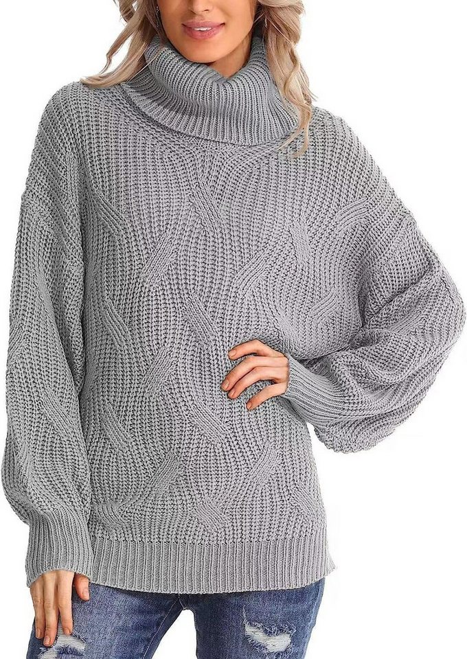 Nebelmeer Strickpullover Herbst Winter Lockerer Rollkragen Blumenstrick Pul günstig online kaufen