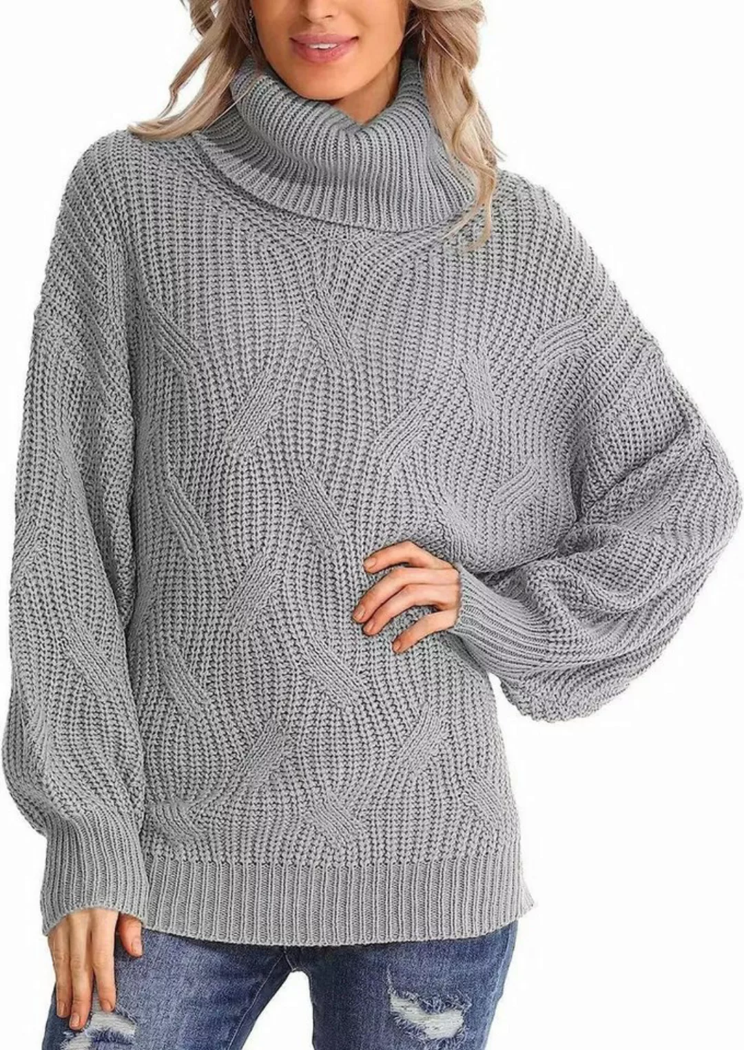 Nebelmeer Strickpullover Herbst Winter Lockerer Rollkragen Blumenstrick Pul günstig online kaufen