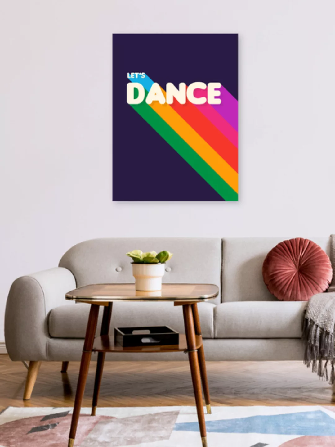 Poster / Leinwandbild - Rainbow Dance Typography- Let's Dance günstig online kaufen