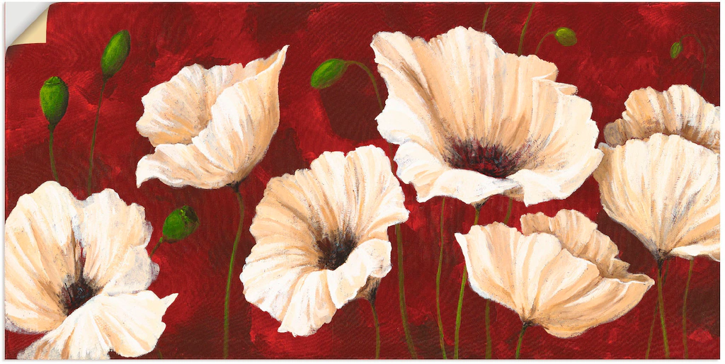 Artland Wandbild "Weiße Mohnblumen vor rot", Blumen, (1 St.), als Alubild, günstig online kaufen