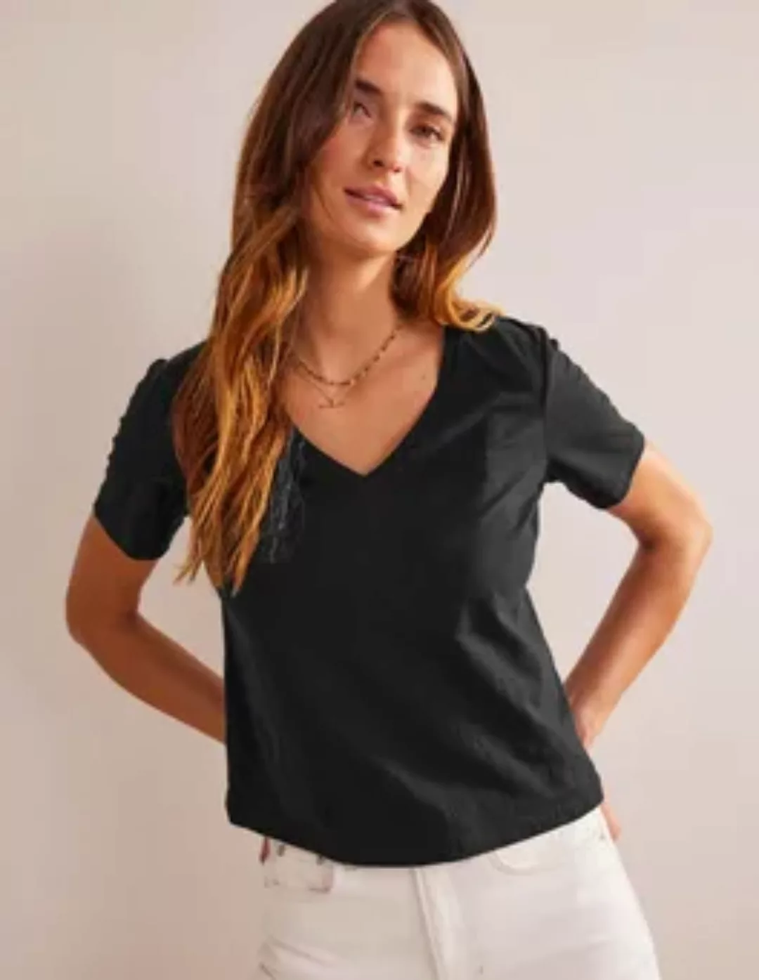 Flammgarn-T-Shirt mit V-Ausschnitt und normaler Passform Damen Boden, Schwa günstig online kaufen