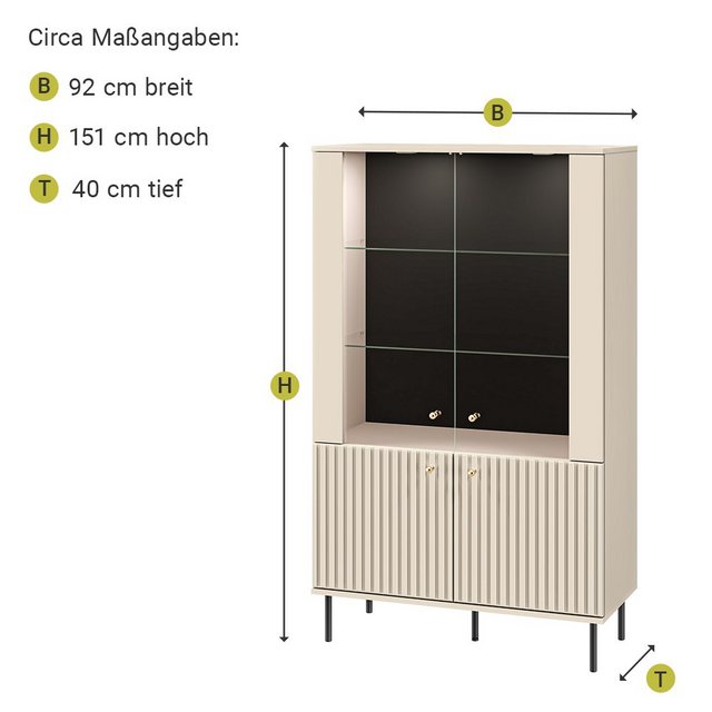 Lomadox Vitrine SALOU-131 in kaschmir matt mit Rillenoptik und Softclose, B günstig online kaufen