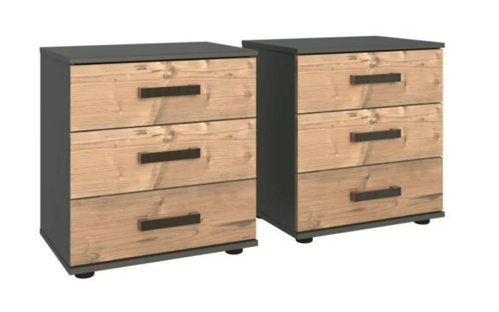 Nachtschrank-Set mit je 3 Schubkästen STOCKHOLM von Wimex Silver FIR NB / G günstig online kaufen