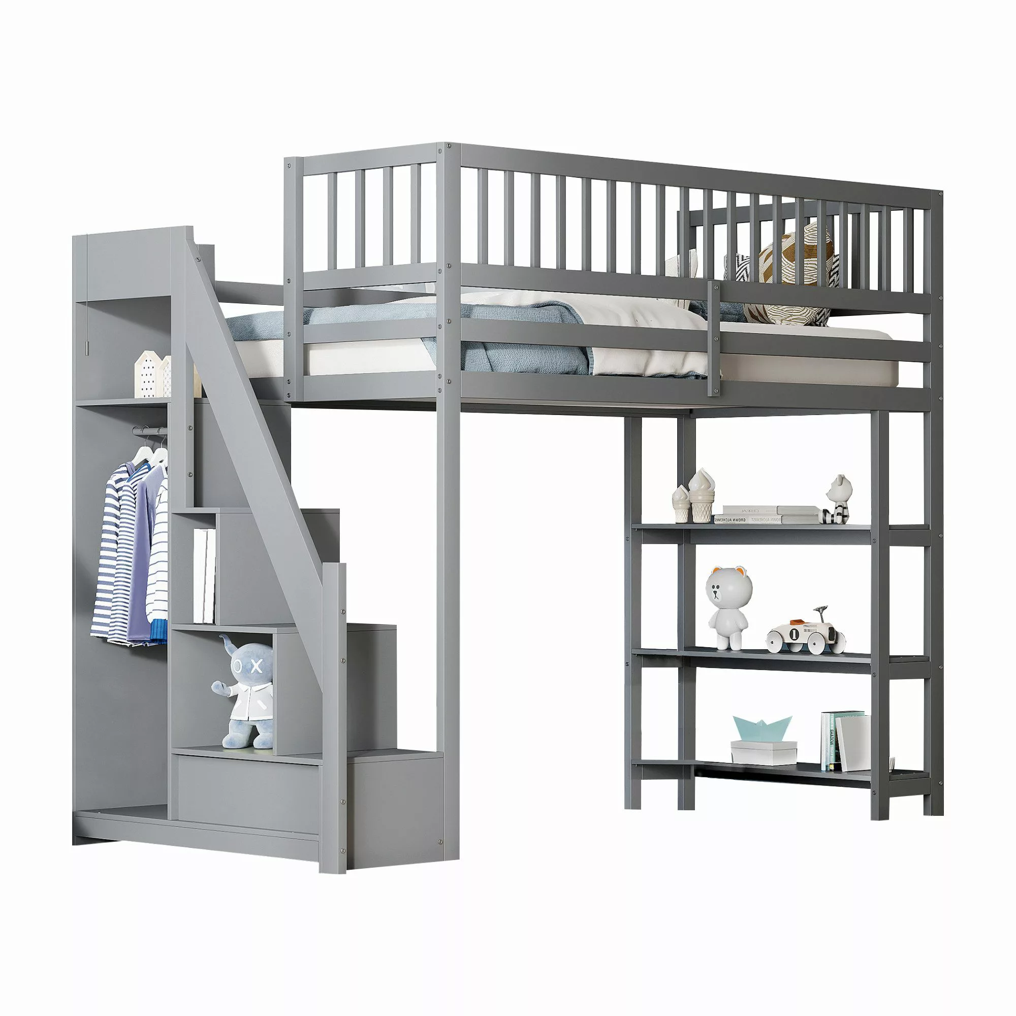 Flieks Hochbett Kinderbett 90x200cm mit Kleiderschrank, günstig online kaufen