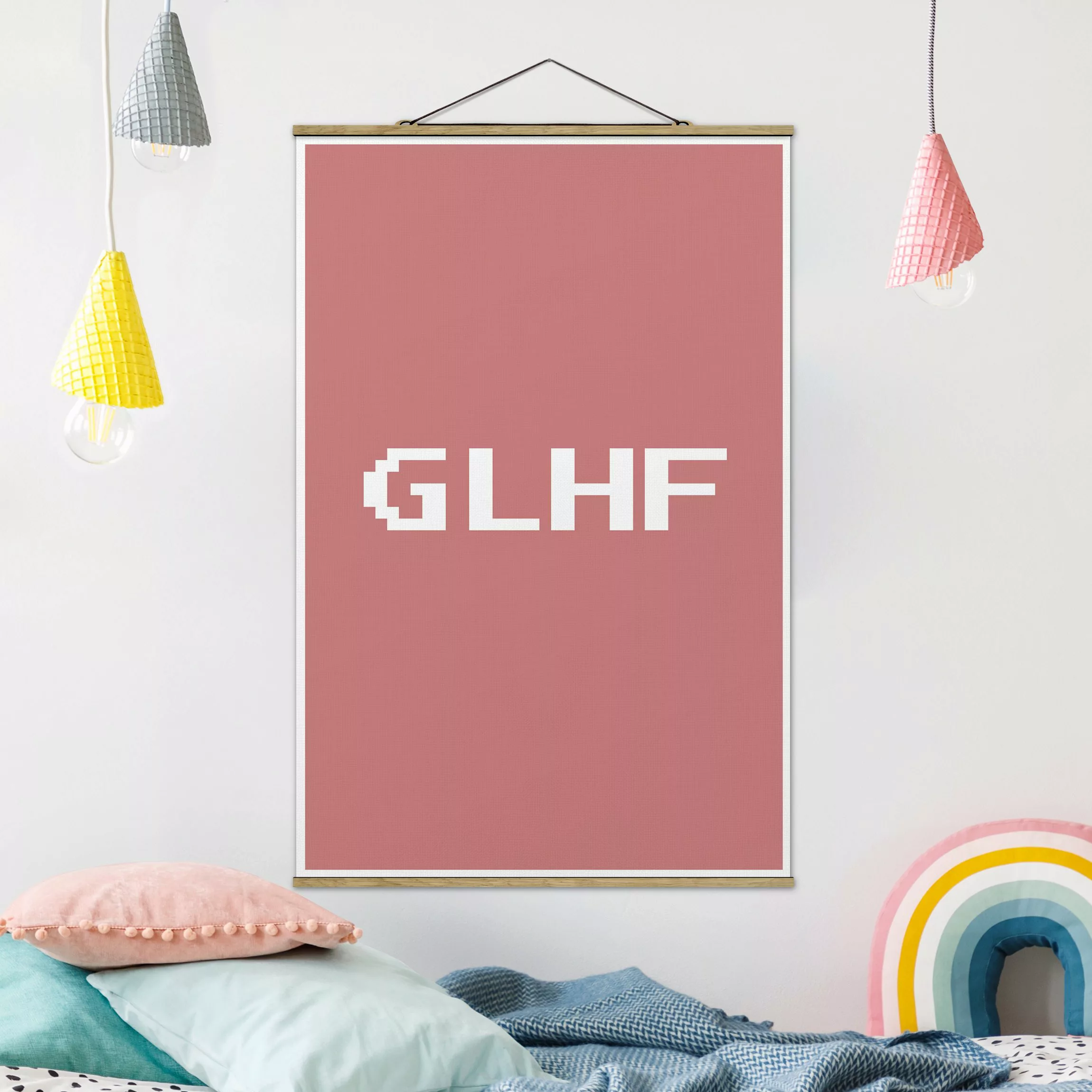 Stoffbild mit Posterleisten Gaming Kürzel GLHF günstig online kaufen