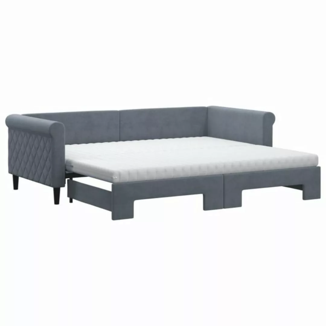 vidaXL Bett Tagesbett Ausziehbar mit Matratzen Dunkelgrau 90x200 cm Samt günstig online kaufen