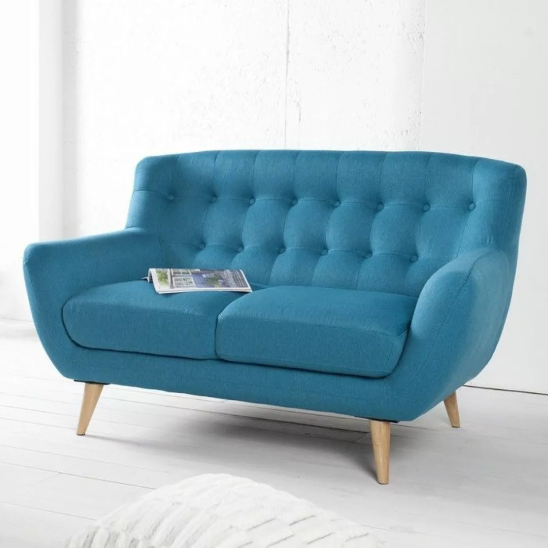 Retro 2er Sofa G?TEBORG Petrolblau-Eiche im skandinavischen Stil günstig online kaufen