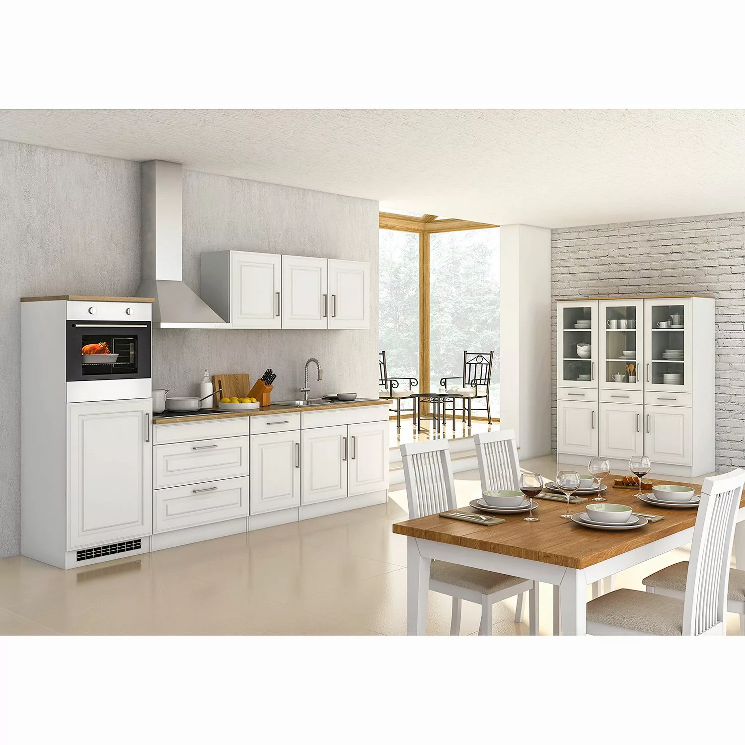 Held Möbel Küchenzeile Rom 290 cm Landhaus Grau Matt ohne E-Geräte günstig online kaufen