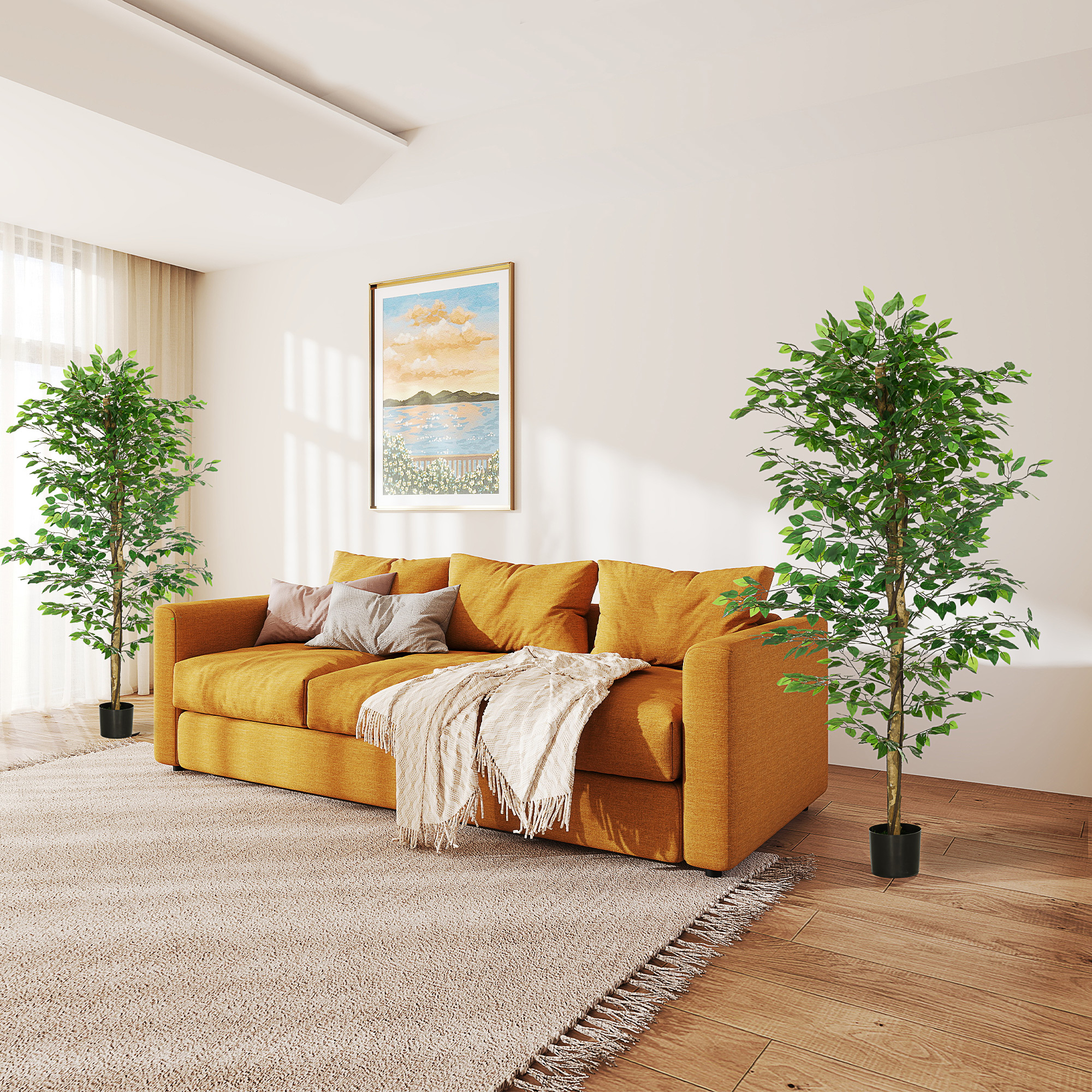 HOMCOM Set mit 2 künstlichen Pflanzen, künstliche Bäume Ficus 1,80 m hoch S günstig online kaufen