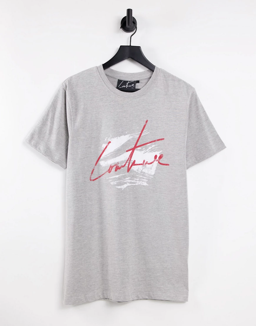 The Couture Club – T-Shirt in Grau meliert mit rundem Signatur-Logo günstig online kaufen